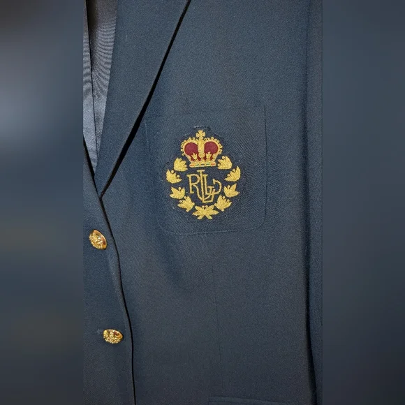 Lauren Ralph Lauren Navy Blazer Royal Crest Blazer Sz 16 - Picture 2 of 12